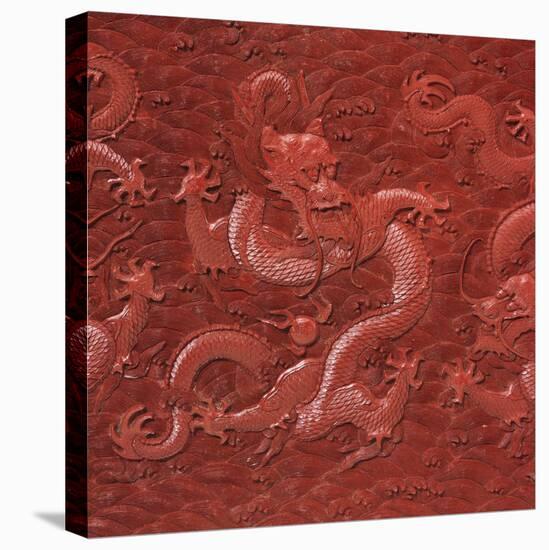 A Very Rare Imperial Cinnabar Lacquer Nine-Dragon Portable Tea-Ceremony Chest (Detail)-null-Premier Image Canvas