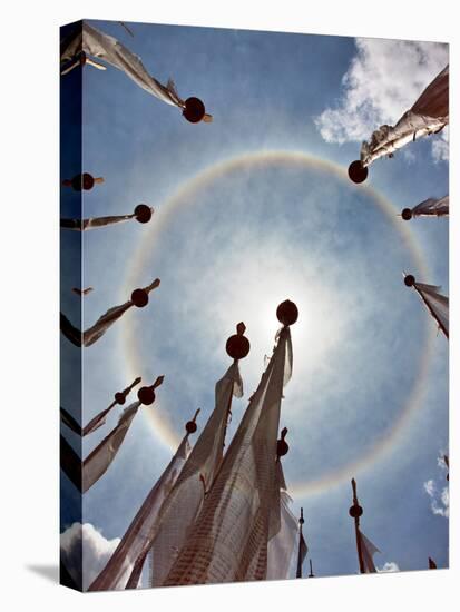 A Very Unusual Full Circle Rainbow Phenomenon Surrounded by Lungdhar Buddhist Prayer Flags-Nigel Pavitt-Premier Image Canvas