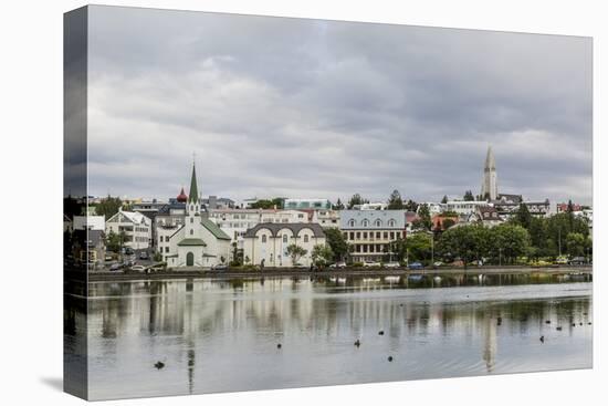 A View across the Pond of Downtown Reykjavik, Iceland, Polar Regions-Michael Nolan-Premier Image Canvas