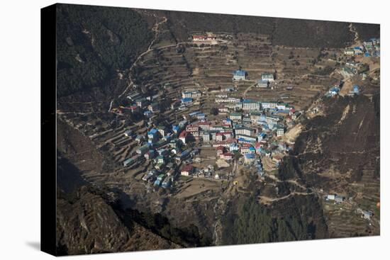 A view from Kongde looking down on Namche, the biggest village in Khumbu, the Everest region, Nepal-Alex Treadway-Premier Image Canvas