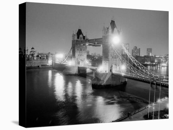 A View of Tower Bridge on the River Thames Illuminated at Night in London, April 1987-null-Premier Image Canvas