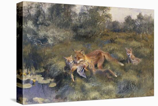 A Vixen with Her Cubs in a Wooded Marshy Landscape-Bruno Andreas Liljefors-Premier Image Canvas