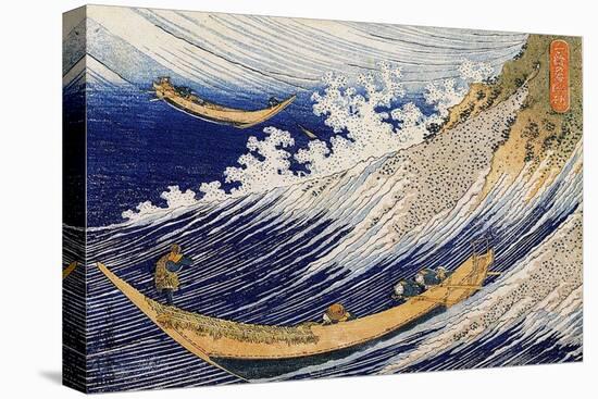 A Wild Sea at Choshi, Illustration from 'One Thousand Pictures of the Ocean', 1832-34 (Colour Woodb-Katsushika Hokusai-Premier Image Canvas