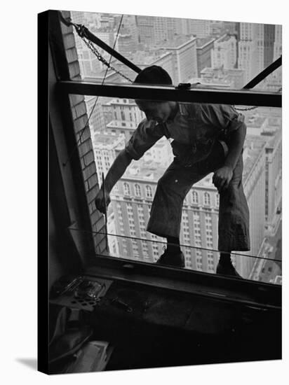 A Window Washer Cleaning the Windows-Peter Stackpole-Premier Image Canvas