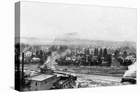 A Winter Aerial View of City - Missoula, MT-Lantern Press-Stretched Canvas