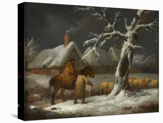 A Winter Landscape with Figures and their Sheep on a Track (Oil on Panel)-George Morland-Premier Image Canvas