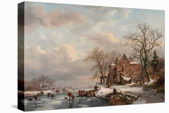 A Winter Landscape with Skaters on a Frozen River, 1862 (Oil on Canvas)-Frederick Marianus Kruseman-Premier Image Canvas