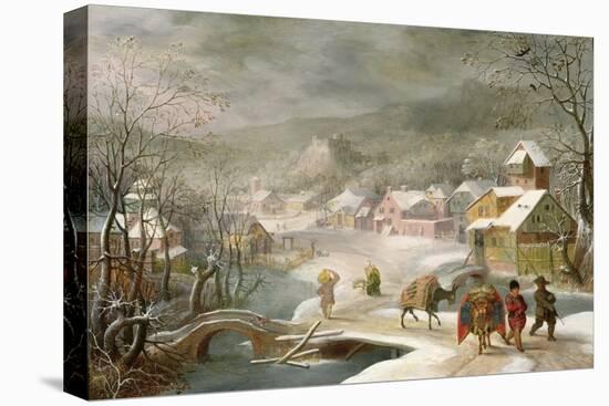 A Winter Landscape with Travellers on a Path-Denys van Alsloot-Premier Image Canvas