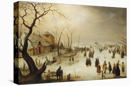 A Winter River Landscape with Figures on the Ice-Hendrik Avercamp-Premier Image Canvas