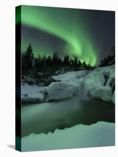 A Wintery Waterfall And Aurora Borealis Over Tennevik River, Norway-Stocktrek Images-Premier Image Canvas