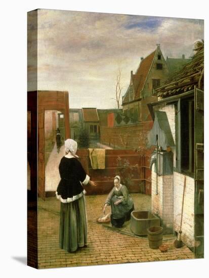 A Woman and a Maid in a Courtyard, c.1660-61-Pieter de Hooch-Premier Image Canvas
