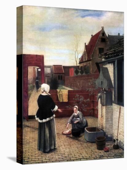 A Woman and Her Maid in a Courtyard, C1660-1661-Pieter de Hooch-Premier Image Canvas