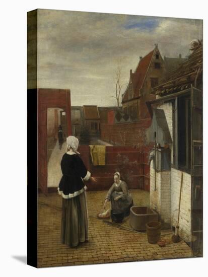 A Woman and Her Maid in a Courtyard, Ca 1661-Pieter de Hooch-Premier Image Canvas