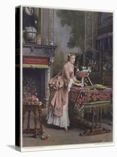 A Woman Placing a Vase of Flowers on a Table-Emile Pierre Metzmacher-Premier Image Canvas