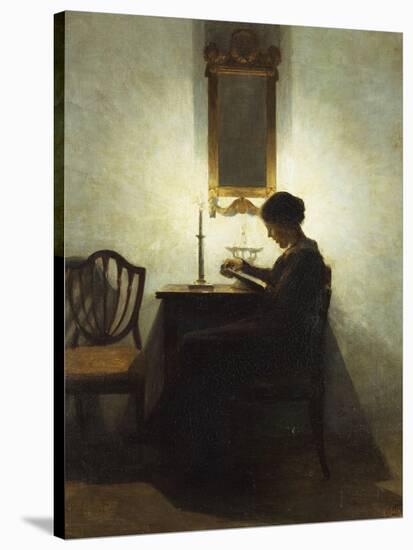 A Woman Reading by Candlelight in an Interior-Peter Ilsted-Premier Image Canvas