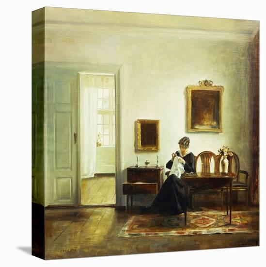 A Woman Sewing in an Interior-Carl Holsoe-Premier Image Canvas