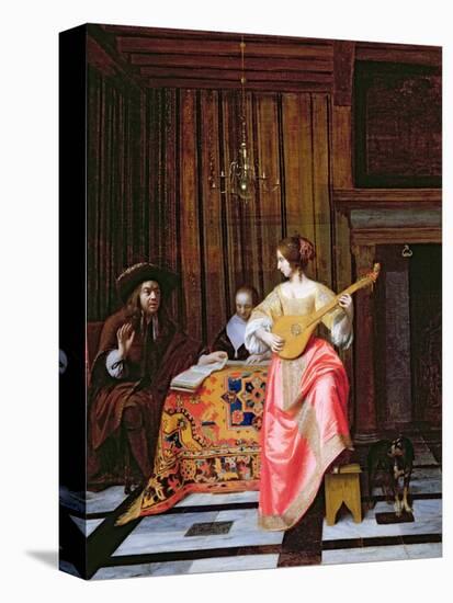 A Woman with a Cittern and a Singing Couple at a Table, C.1667-Pieter de Hooch-Premier Image Canvas