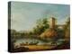 A Wooded Italianate River Landscape with Peasants in a Barge and a Bridge Beyond-William Marlow-Premier Image Canvas