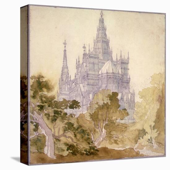A Wooded Landscape with a Gothic Church (Pencil, Ink and W/C)-Karl Friedrich Schinkel-Premier Image Canvas