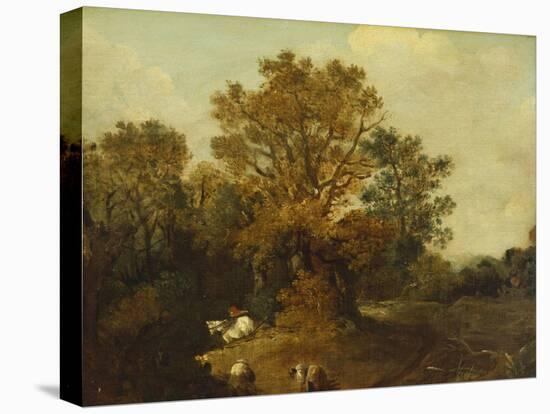 A Wooded Landscape with Faggot Gatherers by a Path, a White Horse Tethered Beyond-Thomas Gainsborough-Premier Image Canvas