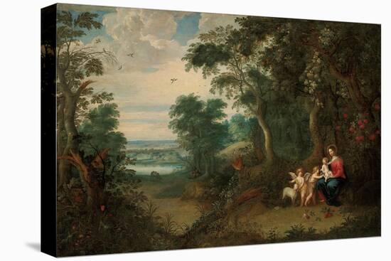 A Wooded Landscape with the Virgin and Child, Infant St. John the Baptist and an Angel-Jan Brueghel the Younger-Premier Image Canvas