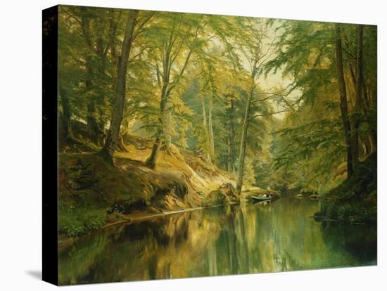 A Wooded River Landscape with Figures in a Boat, 1893-Christian Zacho-Premier Image Canvas