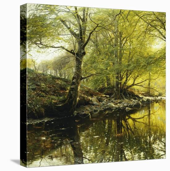 A Wooded River Landscape-Peder Mork Monsted-Premier Image Canvas