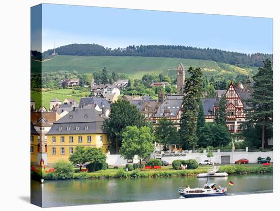 A Yacht Sails by the Town of Traben-Trarbach, Germany-Miva Stock-Premier Image Canvas