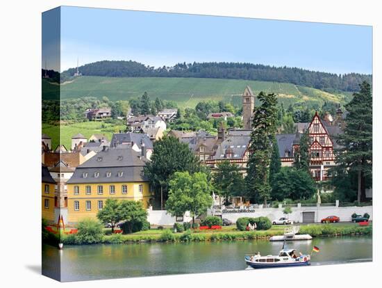 A Yacht Sails by the Town of Traben-Trarbach, Germany-Miva Stock-Premier Image Canvas