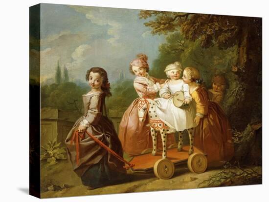 A Young Boy on a Hobbyhorse, with Other Children Playing in a Garden-Philippe Mercier-Premier Image Canvas