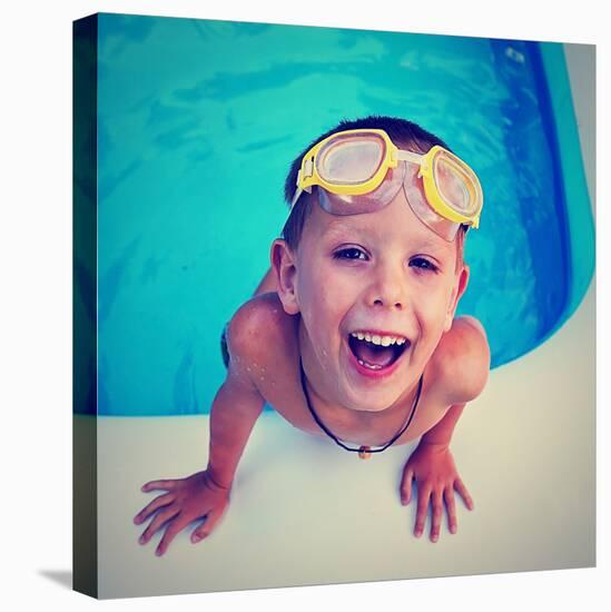 A Young Boy Swimming in a Small Pool-graphicphoto-Premier Image Canvas