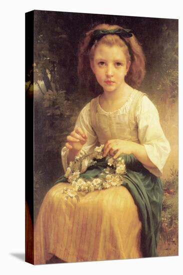A Young Girl Braids a Garland Crown of Flowers-William Adolphe Bouguereau-Stretched Canvas