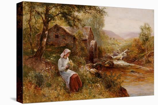 A Young Girl Picking Spring Flowers-John Brett-Premier Image Canvas