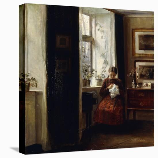 A Young Girl Sewing-Carl Holsoe-Premier Image Canvas