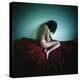 A Young Woman Sat on a Red Bed Sheet-Rafal Bednarz-Premier Image Canvas