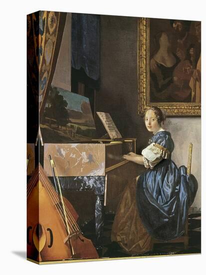 A Young Woman Seated at a Virginal-Johannes Vermeer-Stretched Canvas