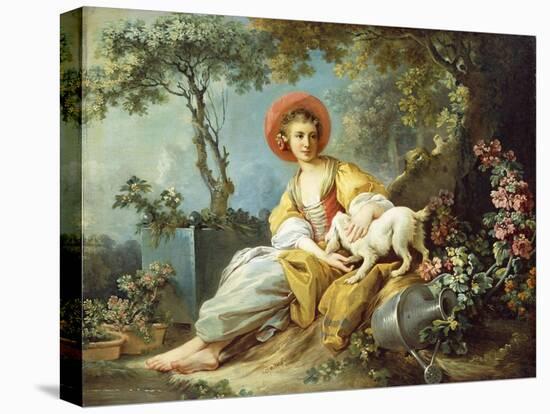 A Young Woman Seated with a Dog and a Watering Can in a Garden-Jean-Honoré Fragonard-Premier Image Canvas