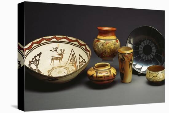 A Zuni Shalako Pottery Bowl, a San Ildefonso Circular Back Pottery Dish-null-Premier Image Canvas