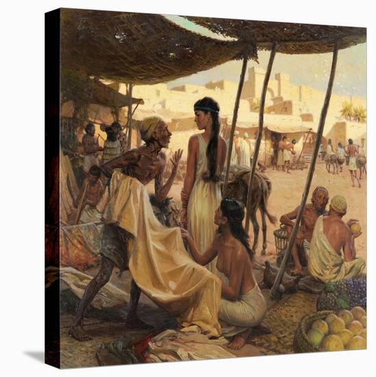 Abraham's Wife, Sarai, and a Slave Bargain for Cloth in a Marketplace-Tom Lovell-Premier Image Canvas