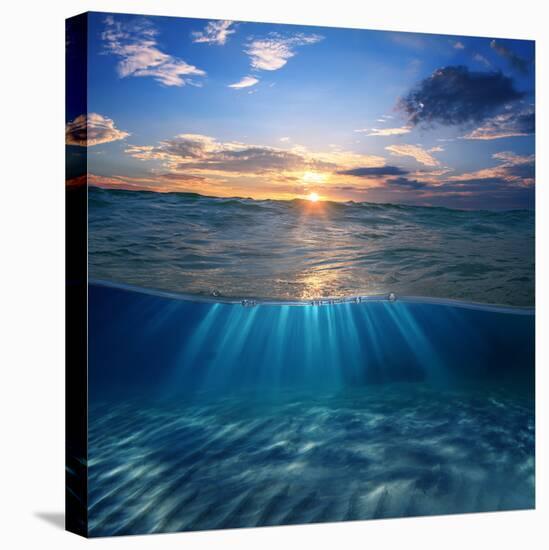 Abstract Design Template with Underwater Part and Sunset Skylight Splitted by Waterline-Willyam Bradberry-Stretched Canvas