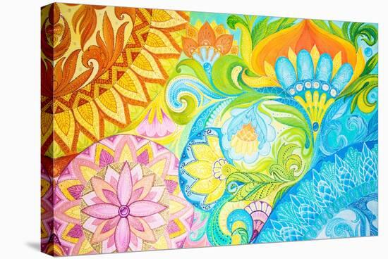 Abstract Drawing Oil Paints on A Canvas with Floral Ornament-Vensk-Stretched Canvas