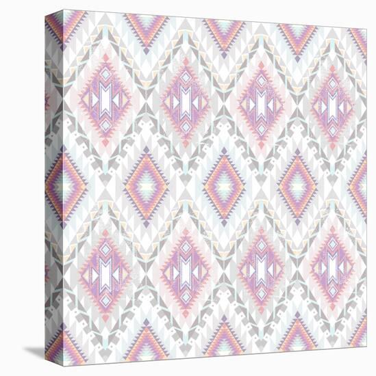 Abstract Geometric Seamless Aztec Pattern. Colorful Ikat Style Pattern-cherry blossom girl-Stretched Canvas