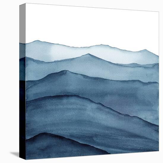 abstract indigo blue watercolor waves mountains on white background-Julia Druzenko-Stretched Canvas