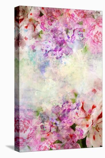 Abstract Ink Painting Combined With Flowers On Grunge Paper Texture-run4it-Stretched Canvas