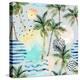 Abstract Pattern of Watercolor Circles, Stripes, and Palm Trees-tanycya-Stretched Canvas