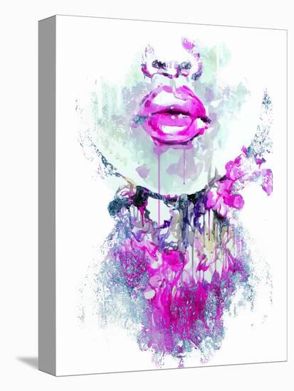 Abstract Print with Female Face and Painted Elements-A Frants-Stretched Canvas