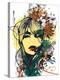 Abstract Print with Female Face, Painted Elements and Flowers-A Frants-Stretched Canvas