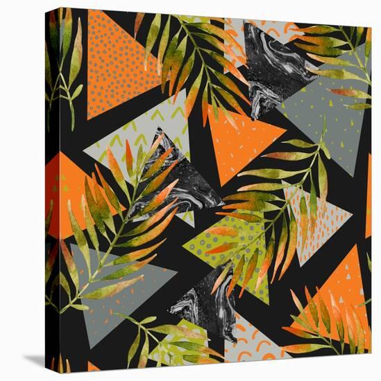 Abstract Summer Background - Triangles with Palm Tree Leaves-tanycya-Stretched Canvas