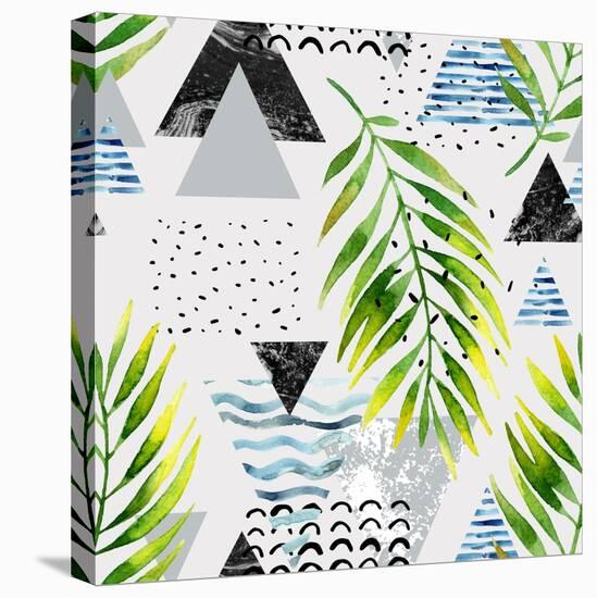 Abstract Summer Background - Triangles with Palm Tree Leaves-tanycya-Stretched Canvas