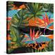 Abstract Tropical Summer Pattern - Watercolor Exotic Flower, Monstera, and Palm Leaves-tanycya-Stretched Canvas